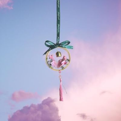 Bamboo Garland, Wind Chime Garland Pendant, Window Balcony Pendant car Decoration Pendant, DIY Chinese Wind Chime Garland Pendant, Spring Garland Pendant, Garden Decoration. (Pink Wreath)