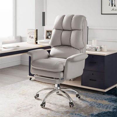 Home Office Desk Chair PU Leather Office Chair, Ergonomic Executive Computer Chair Swivel High-Back Modern Desk Chair with Lumbar Support & Retractable Footrest