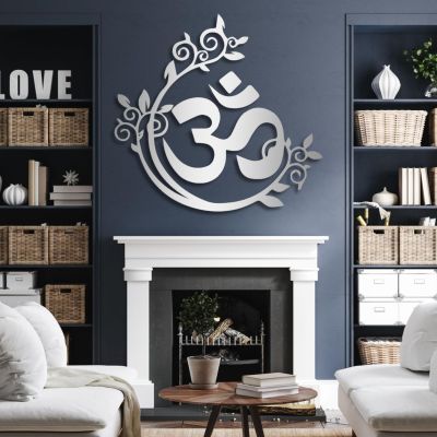 Metal Wall Decor-OM Metal Wall Decor, Metal Om Decor, Namaste Metal Wall Art, Yoga Art Wall Decor, OM with Flowers Decor, Wall Hanging for Living Room or Yoga Room (39"x 37"| 100x94cm, Sliver)