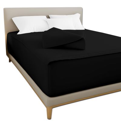 KANISHKA BEDDING Zip-On Fitted Sheet Set - Includes 1 Fitted Sheet Base and 2 Zip-On Sheets - Designed for Mattresses with Up to 8" Inch Deep Pockets Full Size - 600 TC - Black Color