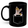Lovesout Pointed Sphynx Cat Sunflower Pocket Design Coffee Mug Black Ceramic 11oz Kitten Owner Gift view 2