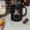 Lovesout Pointed Sphynx Cat Sunflower Pocket Design Coffee Mug Black Ceramic 11oz Kitten Owner Gift view 3