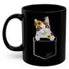 Bicolor Munchkin Cat Sunflower Pocket Design Coffee Mug Black Ceramic 11oz Kitten Owner Gift view 2