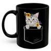 Lovesout Silver Tabby American Shorthair Cat Sunflower Pocket Design Coffee Mug Black Ceramic 11oz Kitten Owner Gift view 2