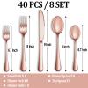 40 Pcs Rose Gold Silverware Set Service for 8, Premium Stainless Steel Flatware Set, Cutlery Utensil Set, Durable Home Kitchen Eating Tableware Set, Include Fork Knife Spoon Set, Dishwasher Safe view 2