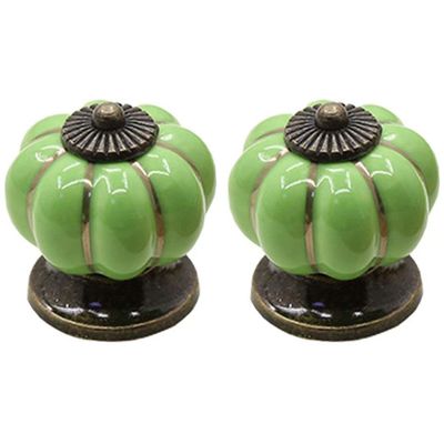 Ceramic Door Knobs,Ceramic Cabinet Knobs, 2 pcs Ceramic Pumpkins Wardrobe Handle Door Handle for Kids Furniture Hardware (Color : Green)