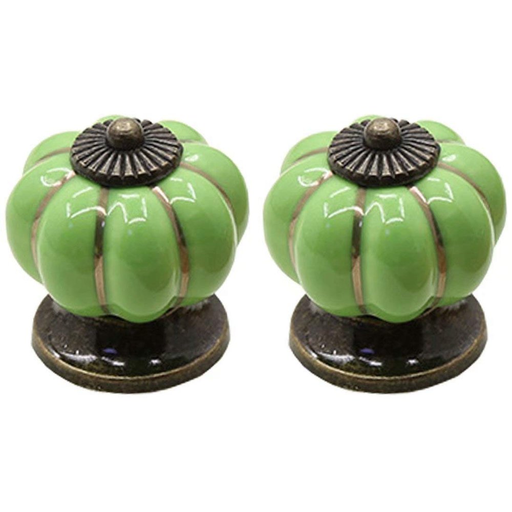 Ceramic Door Knobs,Ceramic Cabinet Knobs, 2 pcs Ceramic Pumpkins Wardrobe Handle Door Handle for Kids Furniture Hardware (Color : Green)