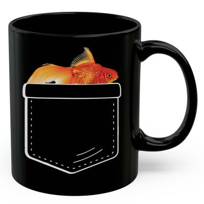Lovesout Veiltail Goldfish Sunflower Pocket Design Coffee Mug Black Ceramic 11oz Pet Owner Gifts