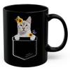 Lovesout Snow Lynx Bengal Cat Sunflower Pocket Design Coffee Mug Black Ceramic 11oz Kitten Owner Gift view 1