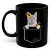 Lovesout Snow Lynx Bengal Cat Sunflower Pocket Design Coffee Mug Black Ceramic 11oz Kitten Owner Gift view 2