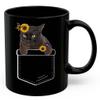 Lovesout Black Burmese Cat Sunflower Pocket Design Coffee Mug Black Ceramic 11oz Kitten Owner Gift view 1