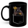 Lovesout Black Burmese Cat Sunflower Pocket Design Coffee Mug Black Ceramic 11oz Kitten Owner Gift view 2