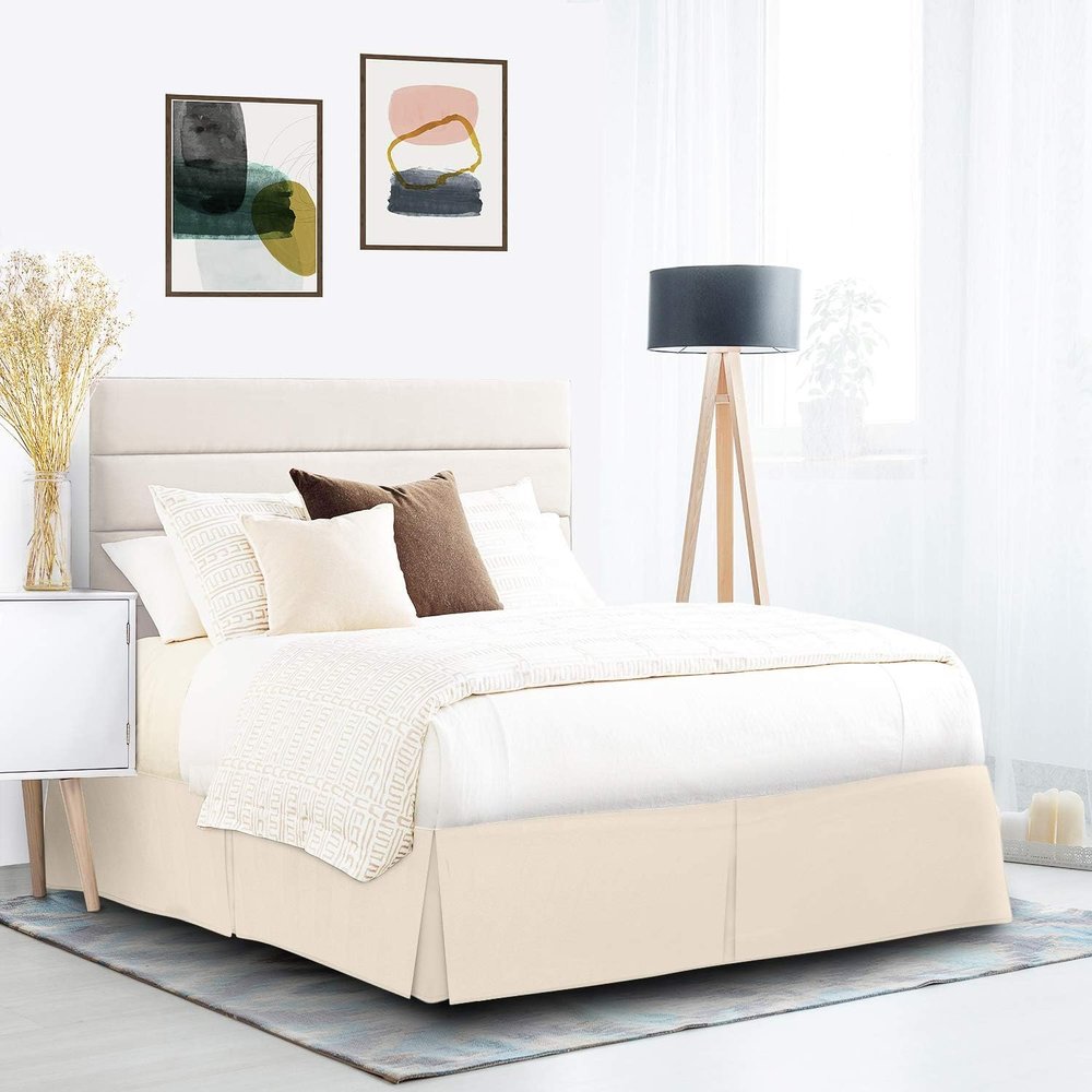 Texonic Split Corner Bed Skirt 13 Inch Drop Twin XL Size 100% Egyptian Cotton Wrinkle and Fade Resistant Long Staple Premium 600 Thread Count - Ivory