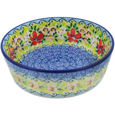 Polmedia Polish Pottery Bowl 7-inch UNIKAT - Petal Dance Pattern Handmade in Boleslawiec Poland by Ceramika Artystyczna + Certificate of Authenticity