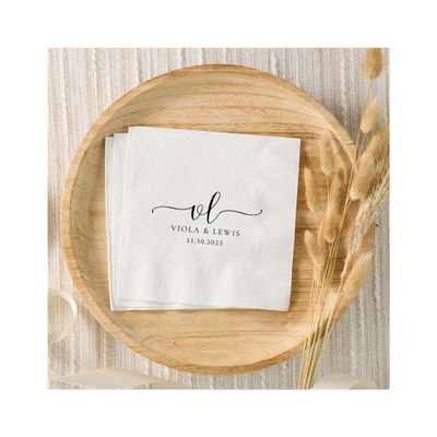 100 Personalized Foil Wedding Napkins Custom Monogram Cocktail Napkins Cheers Napkins Anniversary Engagement Napkins