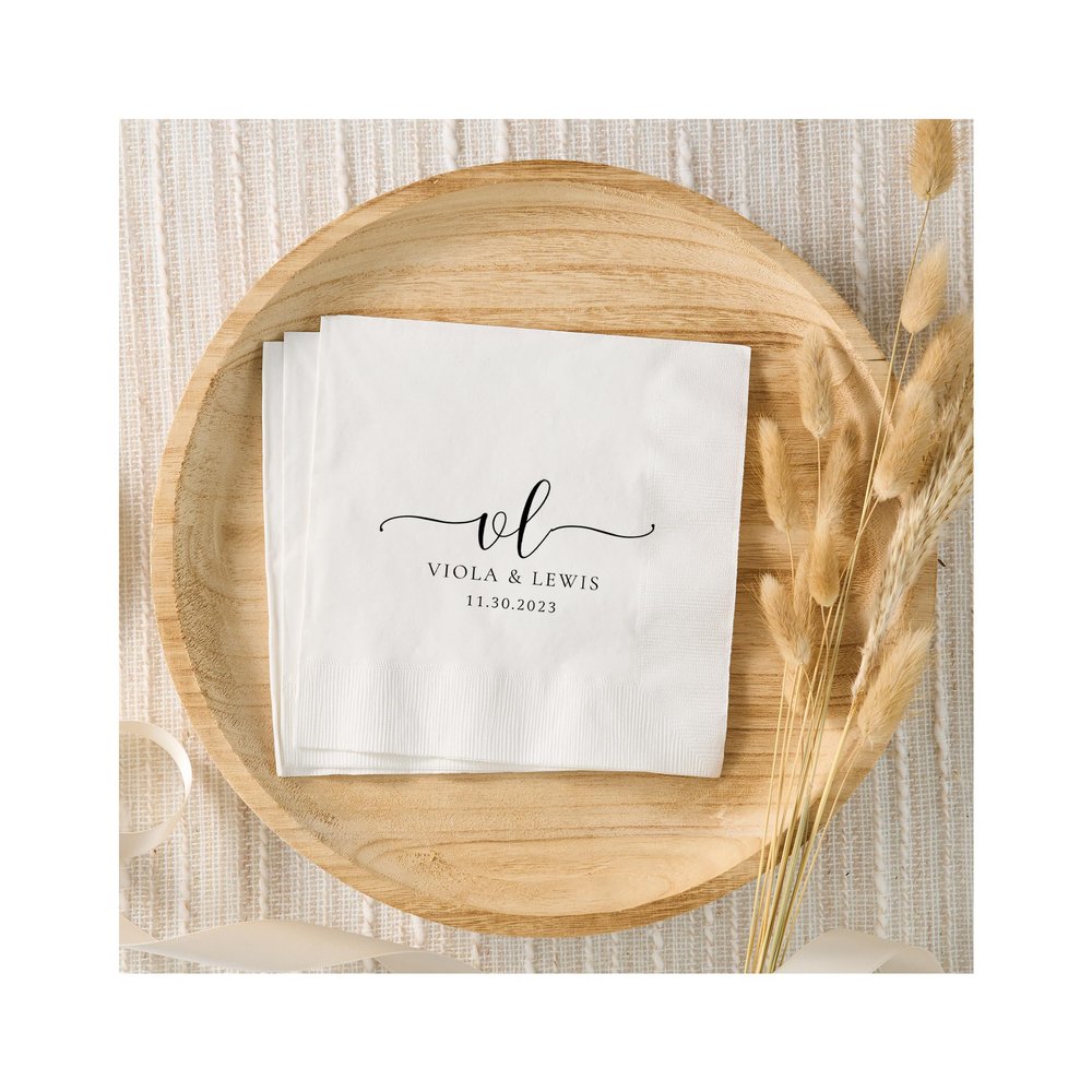 100 Personalized Foil Wedding Napkins Custom Monogram Cocktail Napkins Cheers Napkins Anniversary Engagement Napkins