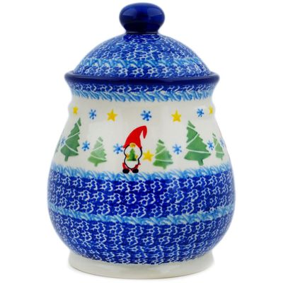 Polmedia Polish Pottery Authentic Polish Pottery Jar with Lid in Twinkle Twinkle Little Gnome Design Handmade in Bolesawiec Poland by Ceramika Nina + Certificate of Authenticity