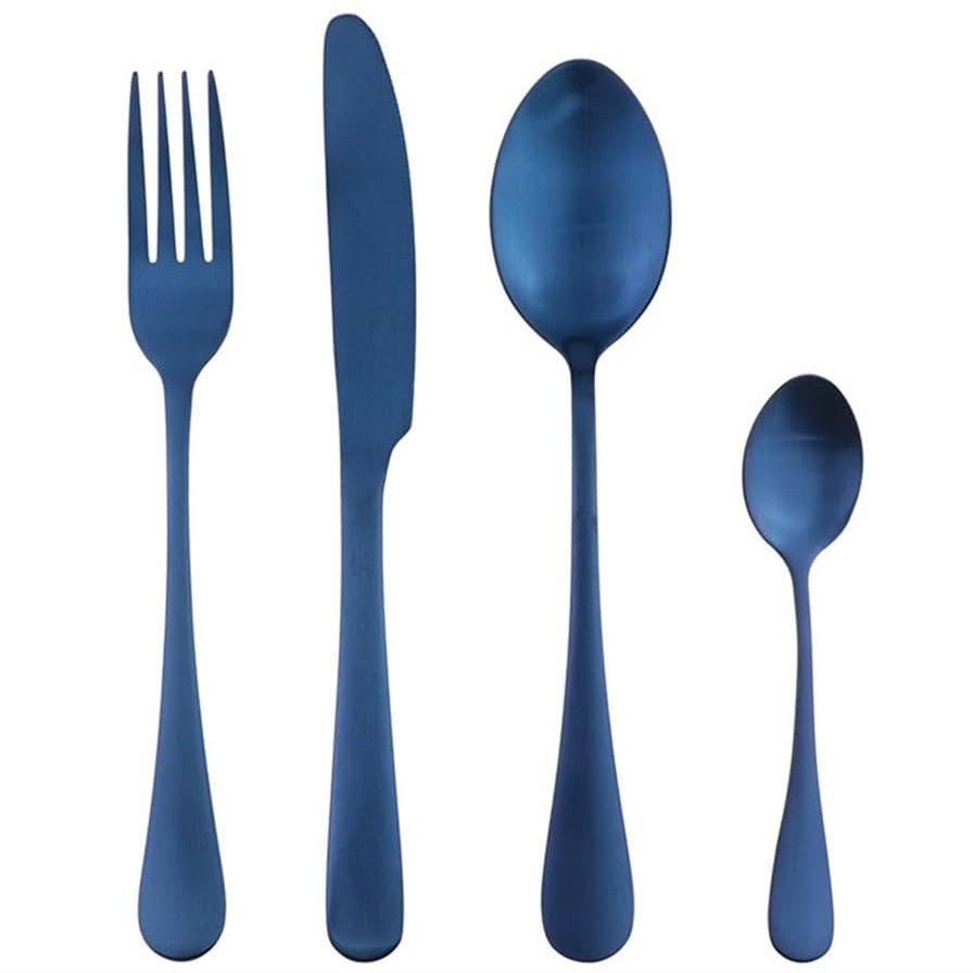 ONUIFIKE Silverware Set, 4/16/24/32/40/48 Pieces Matte Blue Steak Knives, Forks, Spoons, Stainless Steel Spoons, Main Meal Knives And Forks, Dessert Spoons, Fruit Forks, Home Cutlery Flatware Set (C