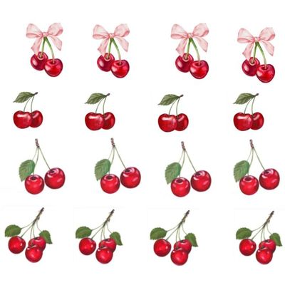 CoziDek Cherry Wall Stickers,Cherry Wall Decals Peel and Stick for Kitchen Decor,Cherries Wallpaper Peel and Stick,Cherry Wall Art Decal Stickers 56 pcs