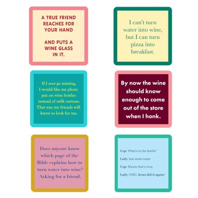 6 Pack Coaster Set Wine Lovers Mix Printed Resin Coaster. Made in The USA, Cork Backed, Lightweight, Durable, Washable, Virtually Indestructible, Drink Coasters Suitable for Any Table Type