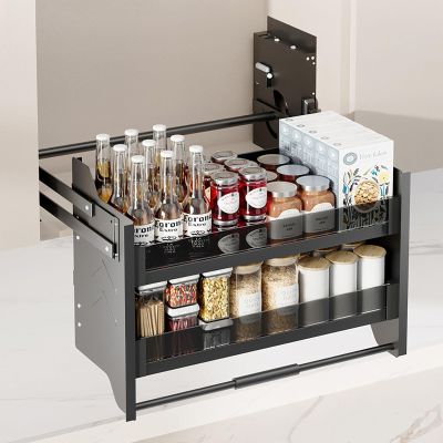 JESLEI Adjustable Upper Kitchen Cabinet Storage, Kitchen Cupboard Shelf Pull Down for Space-Saving, Wall Mounted Appliance Lifting Storage Basket for Spice Storage (Size : 18.1"x11"x21.7")