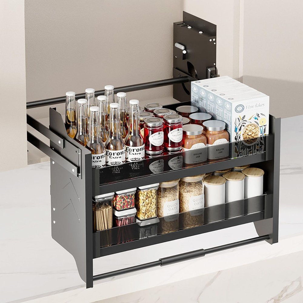 JESLEI Adjustable Upper Kitchen Cabinet Storage, Kitchen Cupboard Shelf Pull Down for Space-Saving, Wall Mounted Appliance Lifting Storage Basket for Spice Storage (Size : 18.1"x11"x21.7")