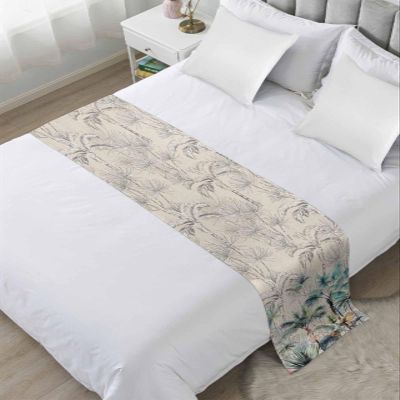 Green Palm Tree Bed Runner for Cal. King Size Bed, Bedspread Protector Slipcover Bed Scarf for Foot Bed Runners & Scarves for Bedroom Hotel 94x20 Summer Watercolor Tropical Monstera Botanical Retro