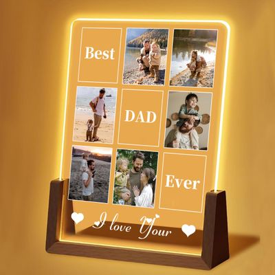 HomeLoft Basics Personalized Father's Day for love Gifts,Customized Acrylic Plaque Printed with Photos Custom Walnut Picture Frame LED Light, Christmas Birthday Romantic Gifts-03, Style-03