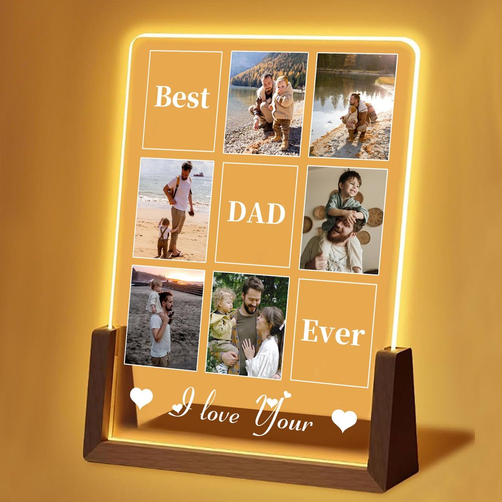 HomeLoft Basics Personalized Father's Day for love Gifts,Customized Acrylic Plaque Printed with Photos Custom Walnut Picture Frame LED Light, Christmas Birthday Romantic Gifts-03, Style-03