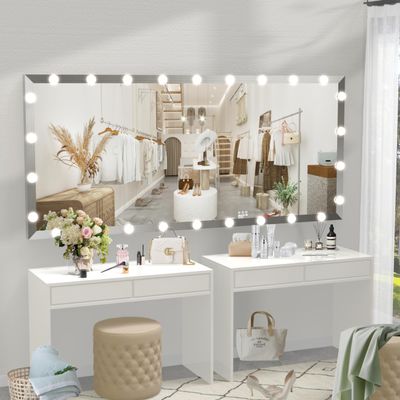 Beuiosda Silver 72 x 32 Inch Hollywood Full Length Mirror with Lights Oversized Full Body Vanity Mirror with 3 Color Modes Lighted Large Standing Floor Mirror for Dressing Room Bedroom Hotel