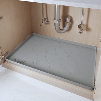 Vangostella Heavy Duty Silicone Under Sink Mat for Kitchen&Bathroom 25" x 19",Waterproof Under Sink Rubber Mat Drip Tray, Raised Edge Under Sink Liner,Prevent Drips, Leaks, Spills,Grey