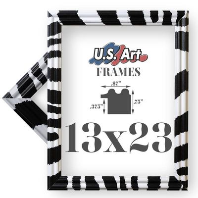 US Art 13x23 Zebra .75 Inch Wood Picture Frame, Solid Wood Wall Decor for Wall Art, Featuring Preinstalled Hangers, UV Filtering Shatterproof Plexiglass, 100% American Made Poster Frame