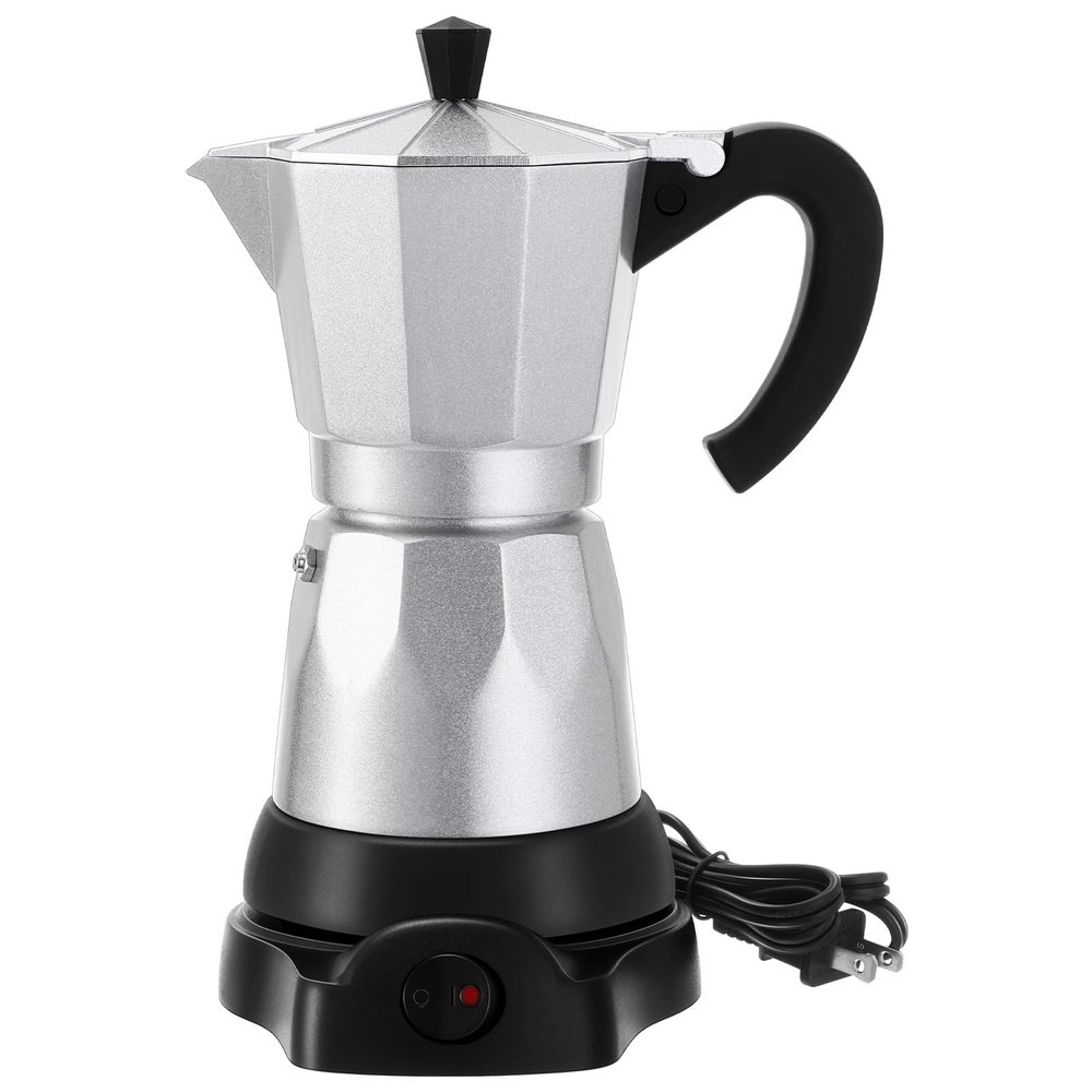 Lemosae Coffee Pot 6 Cup Electric Espresso Coffee Maker Italian Moka Maker 300ml Portable Aluminum Espresso Machine Cafetera Moka Pot with Detachable Base, Gift for Home Travel (Silver)