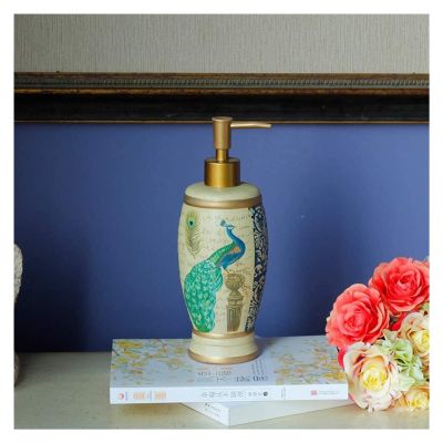 GRDDBZA Art Soap Dispenser for Bathroom Kitchen Hotel, Ceramic Lotion Soap Dispenser with Pump for Bathroom and Kitchen Office, Vintage Art Oil Painting Peocock Decorative, FPYY2024040817