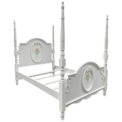 Acme Flora Contemporary Wooden Twin Bed with Poster in White