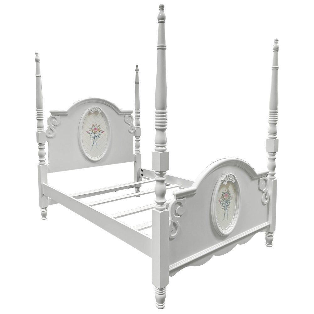 Acme Flora Contemporary Wooden Twin Bed with Poster in White