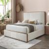 Acme Kaleea Chenille Upholstered Tufted Queen Bed in Beige and Walnut view 2
