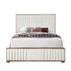 Acme Kaleea Chenille Upholstered Tufted Queen Bed in Beige and Walnut view 4