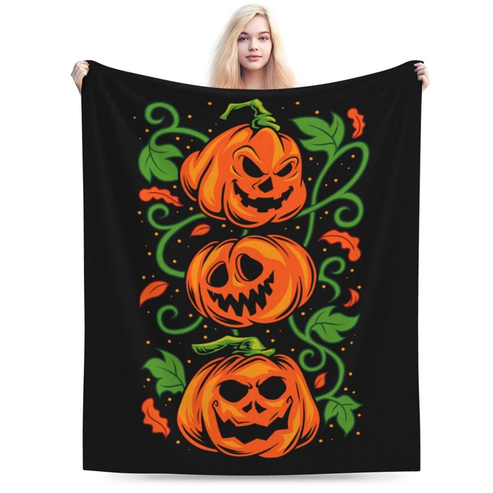 3 Pumpkins Halloween Avatar Throw Blanket for Couch Bed Sofa Soft Comfortable Blanket 60"x50" Flannel Blankets & Throws