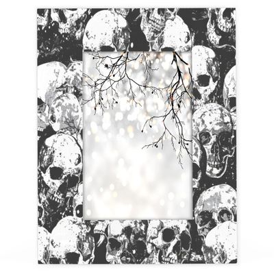 Mintoprints Skull 4x6 Picture Frame, Black White Skeleton Wood Photo Frame for Table Top Display Horizontal Display or Wall Mounting Vertical Picture Frame
