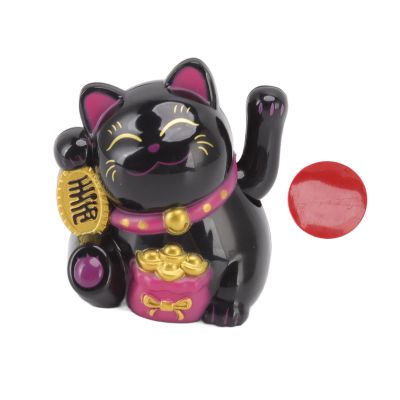 HERCHR Lucky Cat Waving Arm, Lucky Beckoning Cat Fortune Lucky Cat Solar Fortune Cat Statue Decorations Good Luck Wealth Cat for Home Office Display Car Decor(Smile Black)