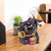 HERCHR Lucky Cat Waving Arm, Lucky Beckoning Cat Fortune Lucky Cat Solar Fortune Cat Statue Decorations Good Luck Wealth Cat for Home Office Display Car Decor(Smile Black) view 3