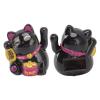 HERCHR Lucky Cat Waving Arm, Lucky Beckoning Cat Fortune Lucky Cat Solar Fortune Cat Statue Decorations Good Luck Wealth Cat for Home Office Display Car Decor(Smile Black) view 4