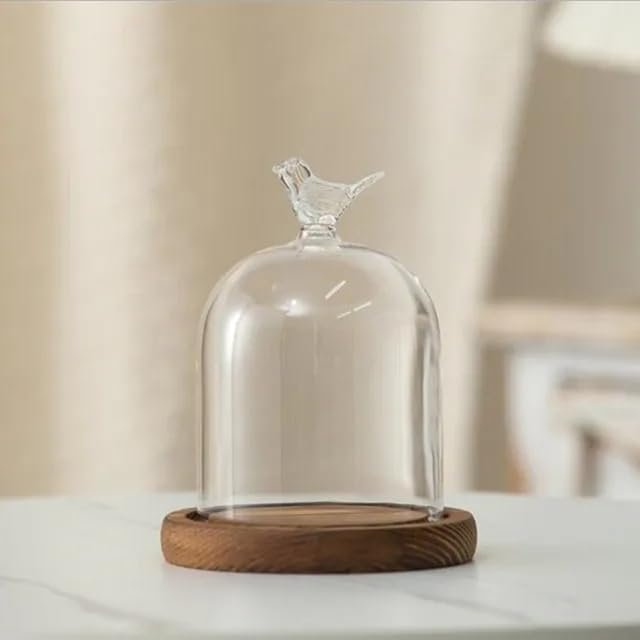 12 * 16cm Big Size Antique Base Different Top Glass Dome Vase Home Decoration Transparent Candle Cover Wedding Friend Favor Gift (1set Bird Dome Base)