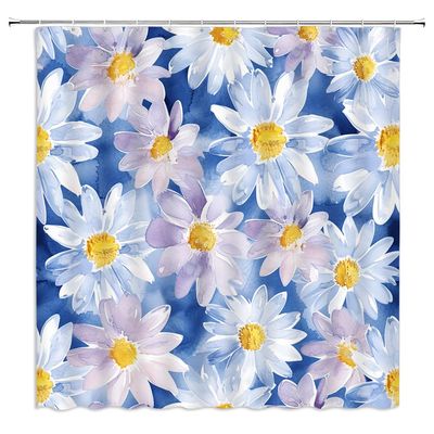 GIXKOXE Watercolor Flower Shower Curtain Daisy Blossom Floral Blue White Vintage Rustic Colorful Abstract Aesthetic Cute Nature Bathroom Decor Curtains Polyester with Hooks
