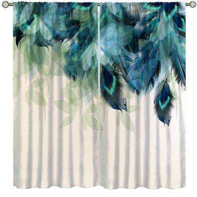 AAVEUP Peacock Curtains, Beautiful Jeweled Blue Deep Eyes Peacock Feathers Blackout Windows Treatments, Thermal Insulation Rod Pocket Drapes for Girls Kids Women Bedroom Living Room Bathroom 52x96in
