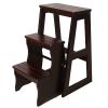 3 Step Solid Wood Folding Ladder Chair, Protable Wooden Step Stool, Convertible Folding Chair Step Stool Display Stand for Adults Office Home Kitchen Outdoor(64cm(25.2"), Black) view 1