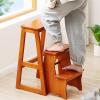3 Step Solid Wood Folding Ladder Chair, Protable Wooden Step Stool, Convertible Folding Chair Step Stool Display Stand for Adults Office Home Kitchen Outdoor(64cm(25.2"), Black) view 2