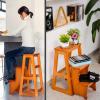 3 Step Solid Wood Folding Ladder Chair, Protable Wooden Step Stool, Convertible Folding Chair Step Stool Display Stand for Adults Office Home Kitchen Outdoor(64cm(25.2"), Black) view 3