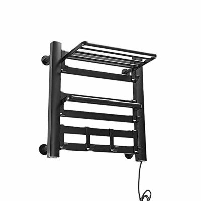 Towel Warmer/Electric Towel Warmer Radiator, Electric Heated Towel Rack with Top Tray Wall Mounted, 6 Bars Aluminum Alloy Electric Towel Heater Rack for Home Bathroom,White,Plug in (Black Plug in)